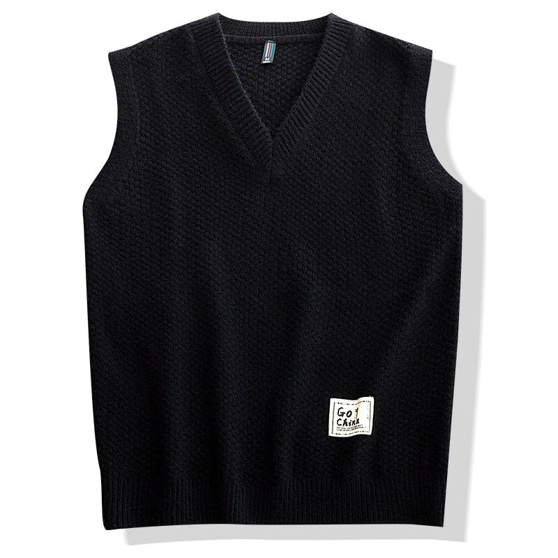 Japanese Style Hip Hop Loose Pullover Sweater Vest Oversized Knitted-Black