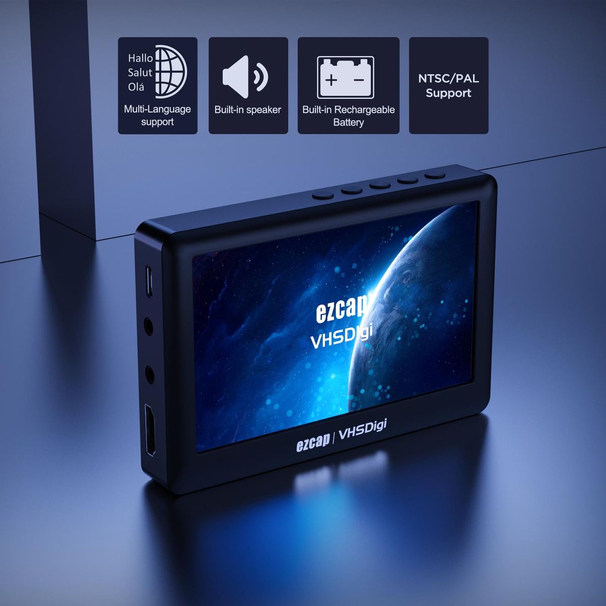ezcap180 AV Recorder Video Audio Capture Box Analog to Digital Converter Record Video from VHS VCR's Camcorder DVD Players to TF Card U Disk 4.3-inch Color Screen Playback