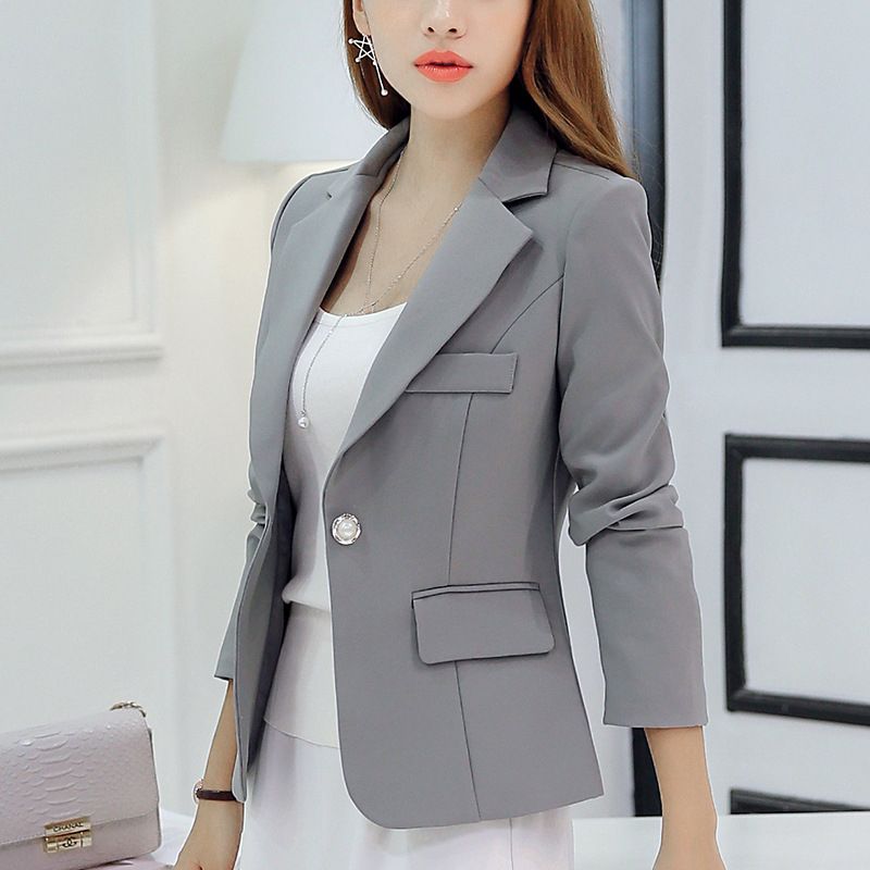 Ladies Office Work Blazer Spring Autumn Blazer  (Grey)