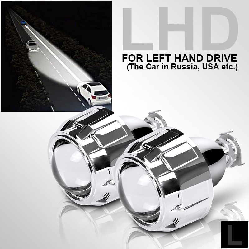 2.5 Inch Universal Bi Xenon HID Projector Lens Silver Black Shroud H1 Xenon LED Bulb Motorcycle Car Headlight 2pcs Silver LHD