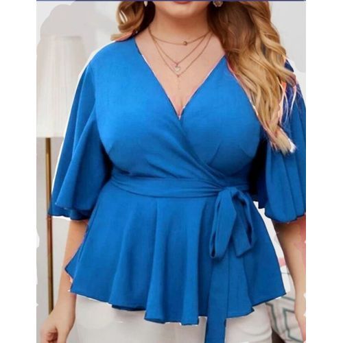 Women Wrap Blouse/Top - Blue