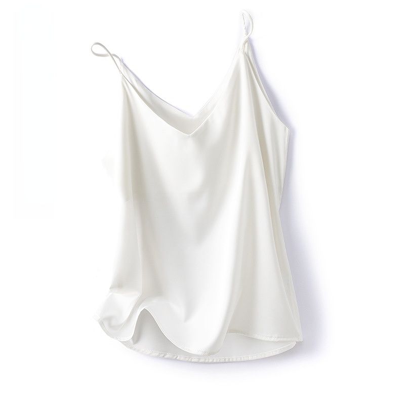 (White)Fashion Silky Camisole Women's Inner With White Bottoming Satin Top Summer V-neck Thin Section WEF
