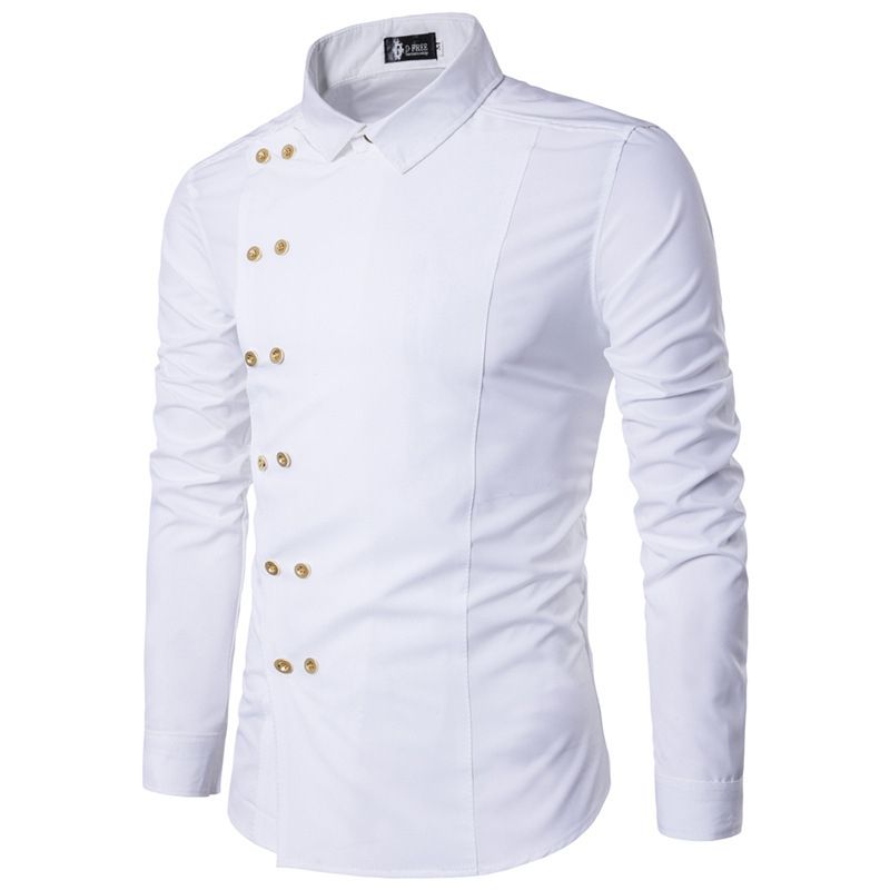 Men Shirts Personality Irregular Long Sleeve Shirt - White