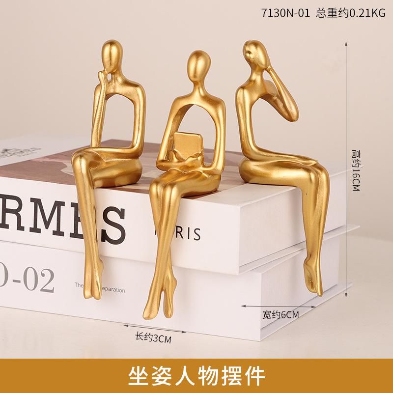 Nordic Sitting Abstract Figure Ornament Home Living Room Bedroom Model Room Decoration Thinker Resin Crafts Gold (shipping around 17-18)