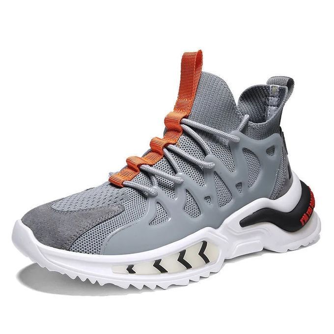 Trendy Men Laced Up Sneakers- Grey