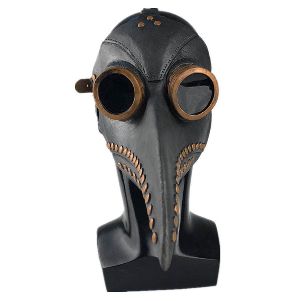 Steampunk Gothic Bird Doctor Plague Long Beak Cosplay Party Halloween Costume Prop Plague Medical Bird Black + Copper Nail