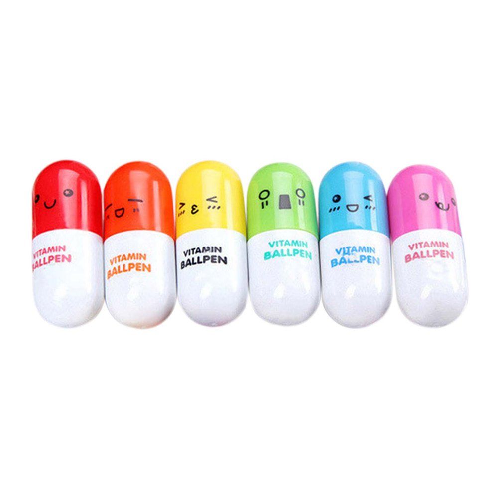 Cute Novelty Pill Shape Smile Face Student Ballpoint Pen Retractable Mini Pen