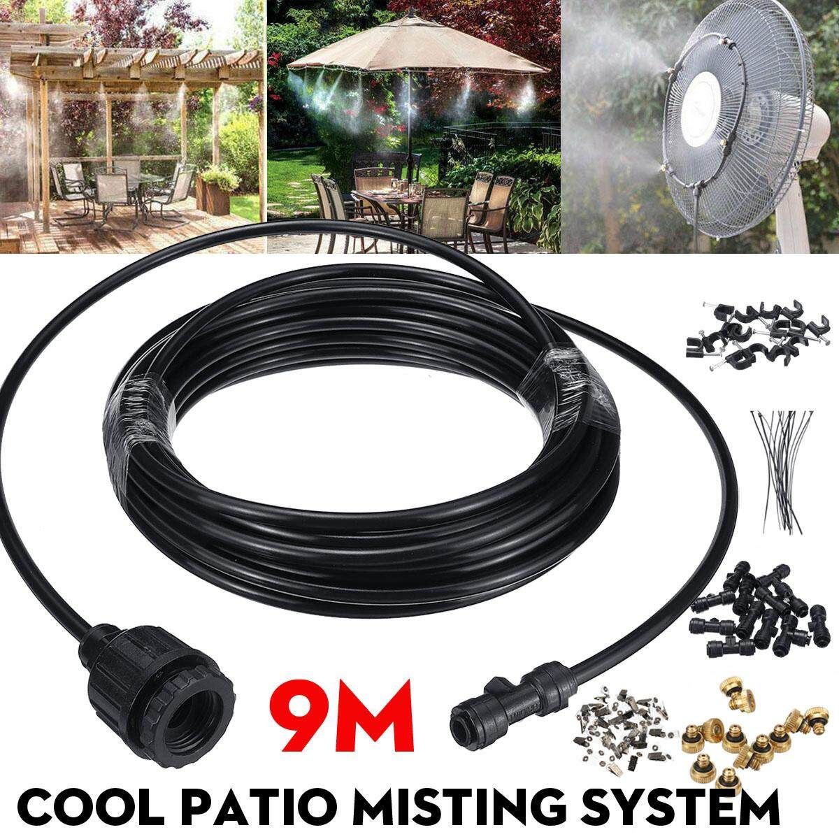 9M Outdoor Garden Cooling Patio Misting System Water Fogging Nozzle Sprinkler Black (black)