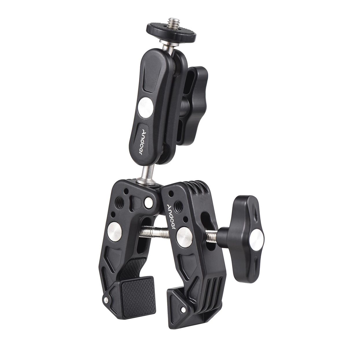 Andoer Super Clamp Mount Camera Mount Flexible Monitor Mount with Dual 360° Rotatable Ball Head 1/4 Inch & 3/8 Inch Threads Replacement for GoPro Hero 11/10/9/8 DSLR Cameras Smartphone