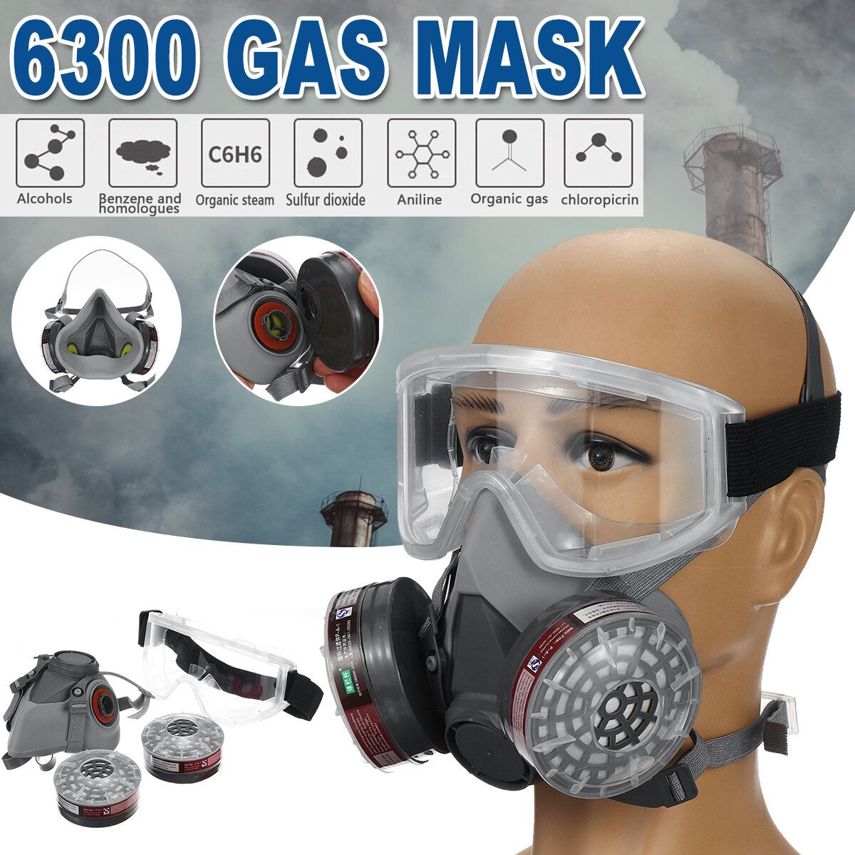 For 6300 Anti Gas Survival Safety Respiratory Face ++2pcs Filter Cartridge