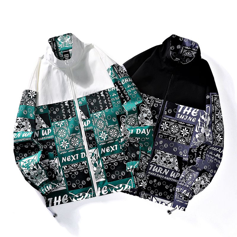 2023 New Autumn And Winter American Fashion Brand Stand Collar Jacket Men's Loose Waist Flower Pattern Personalized