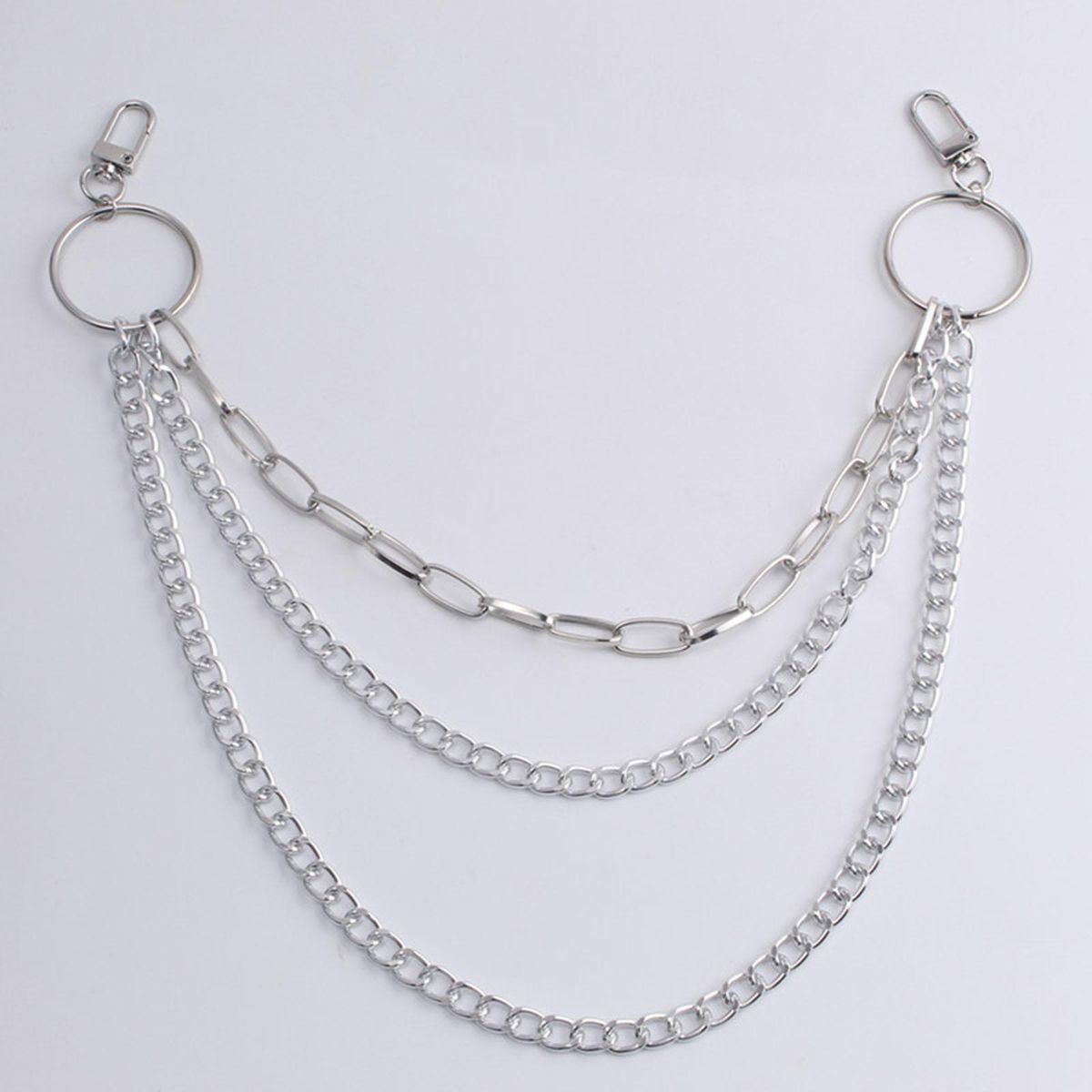 Punk Jeans Pant Chain Belt Hip Hop Chain Multi Layer Key Chain Silver