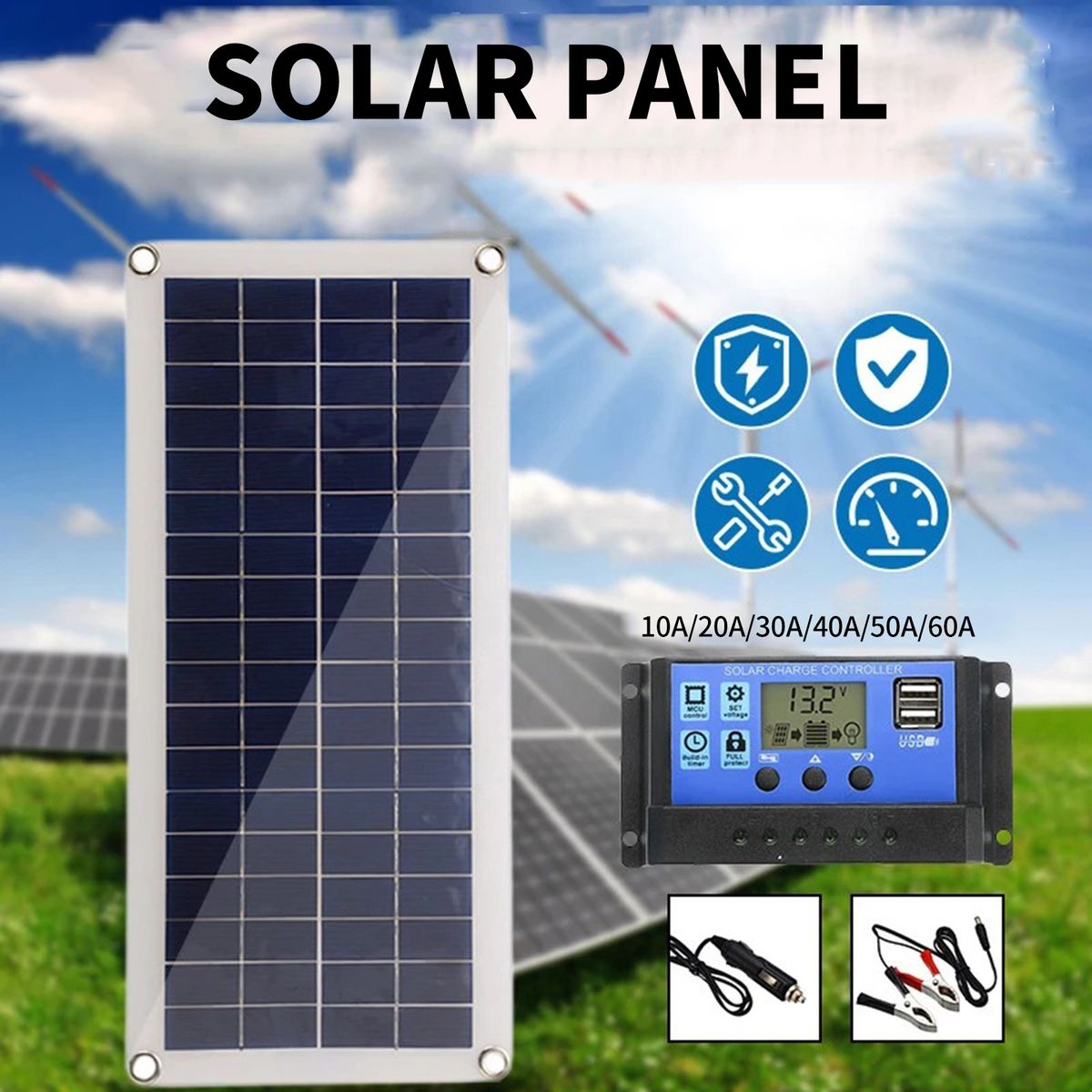 60A 12V 300W Solar Panel Kit With Controller Solar Cells
