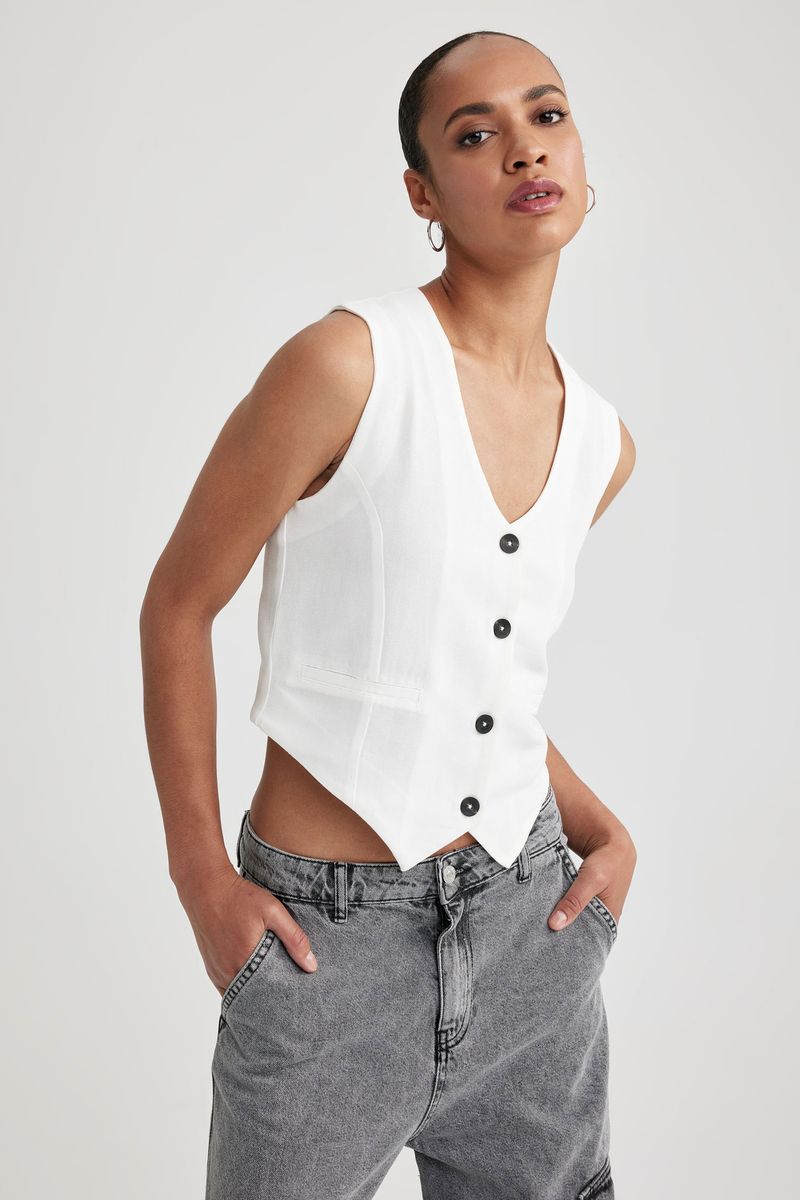 Woman Smart Casual Vest Sleeveless Vest - White