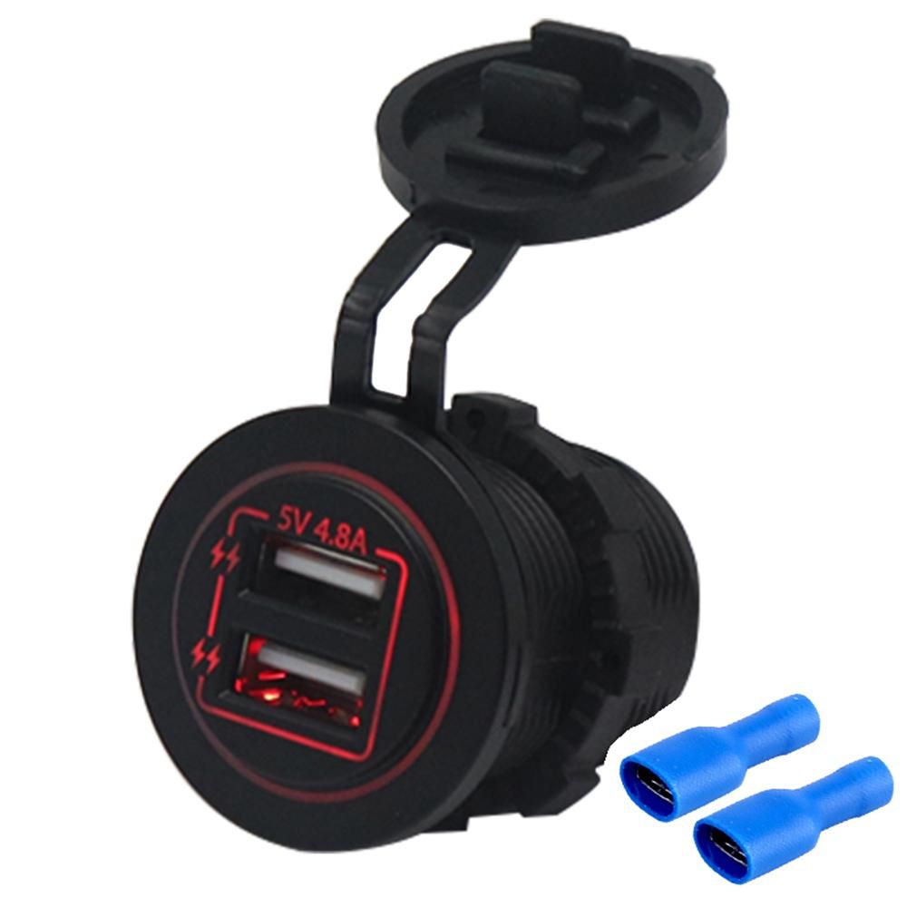 Dual USB Charger Socket Waterproof Power Outlet 4.8A/5V LED Indicator for 12/24V Car RV Boat ATV Marine Motorcycle