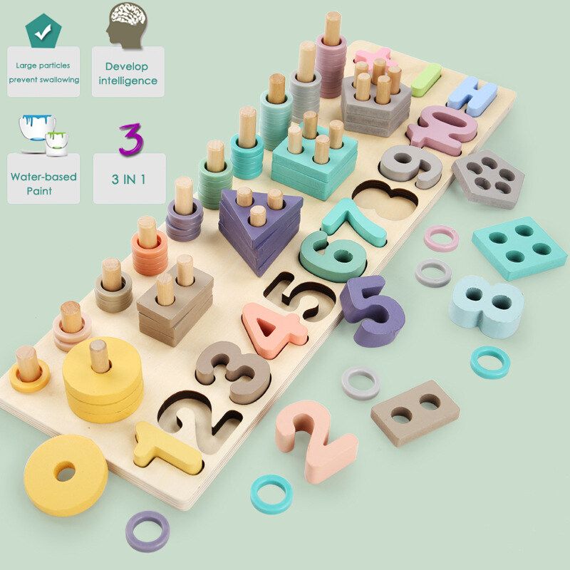 Children Wooden Toys Montessori Materials Teaching Count Numbers Matching Digital Shape Match Early Education Kids Math Toys