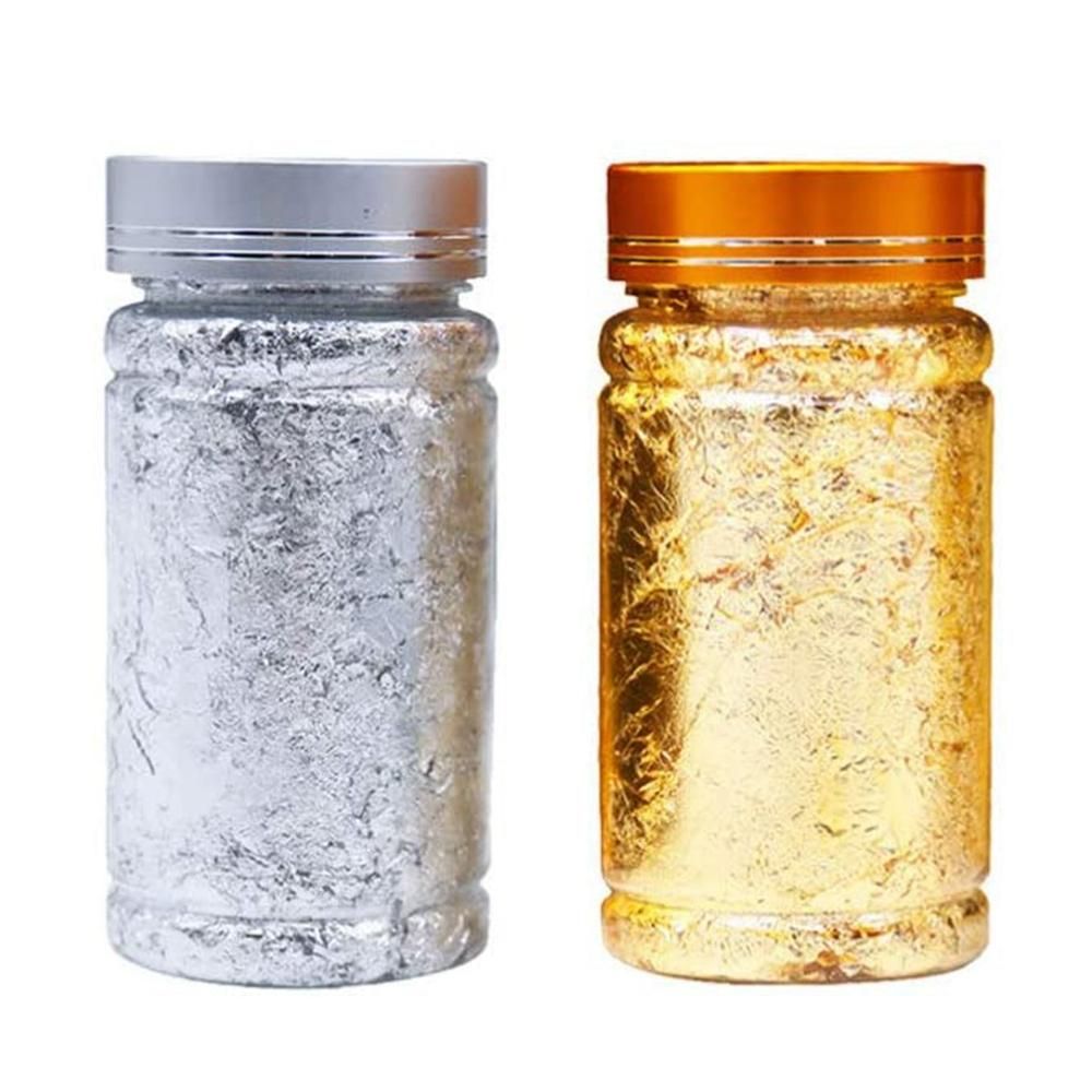 2Pcs Metallic Foil Paper Silver Gold Leaf Flakes for DIY