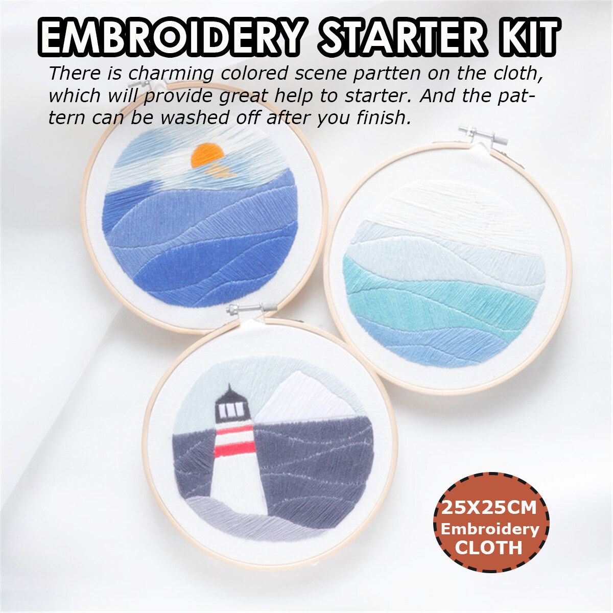 DIY Embroidery Starter Kit Sun Pattern Cross Stitch Needlework Without Hoop #3