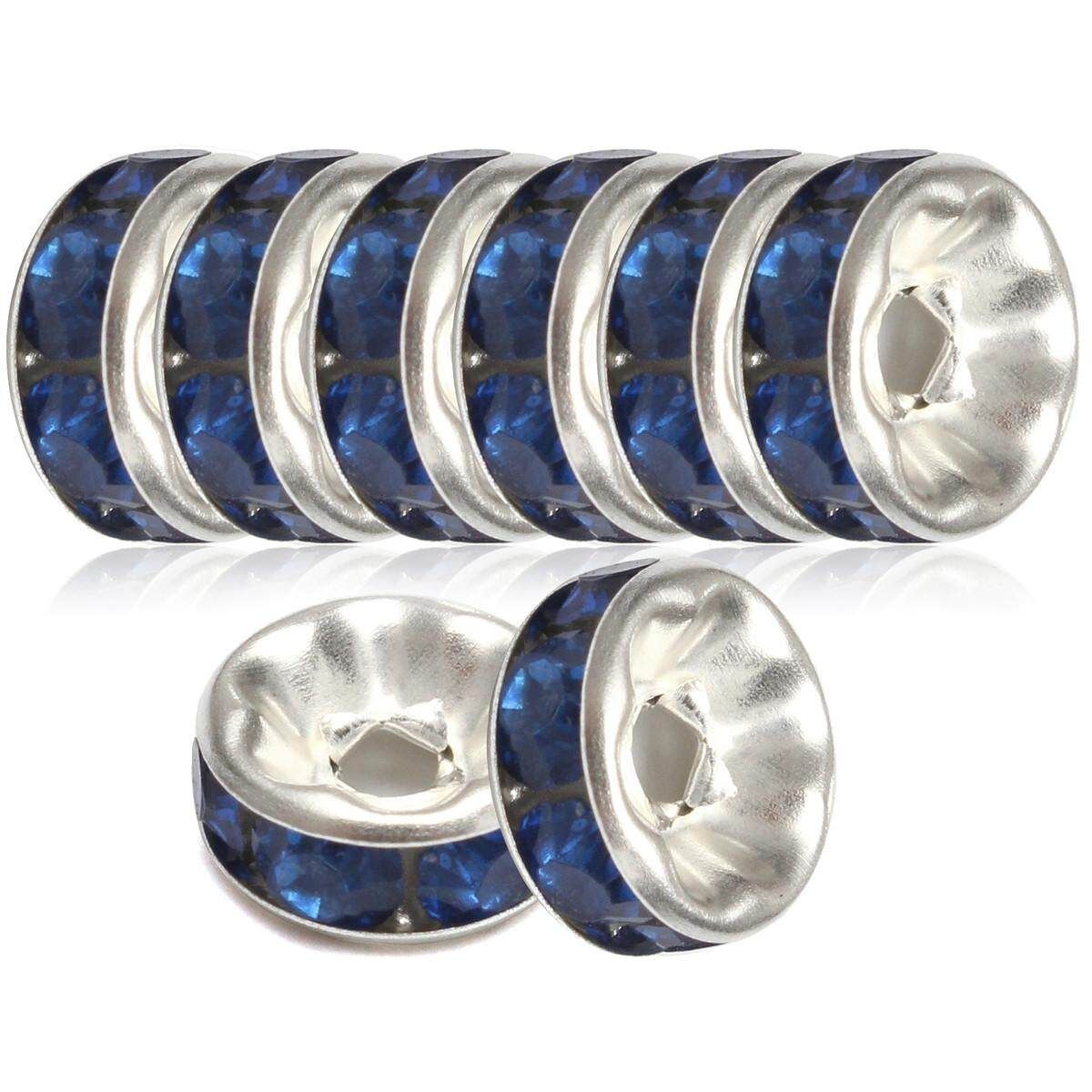 Details About 100pcs Czech Crystal Rhinestone Silver Rondelle Spacer Beads 6,8,10mm Royal Blue 6mm
