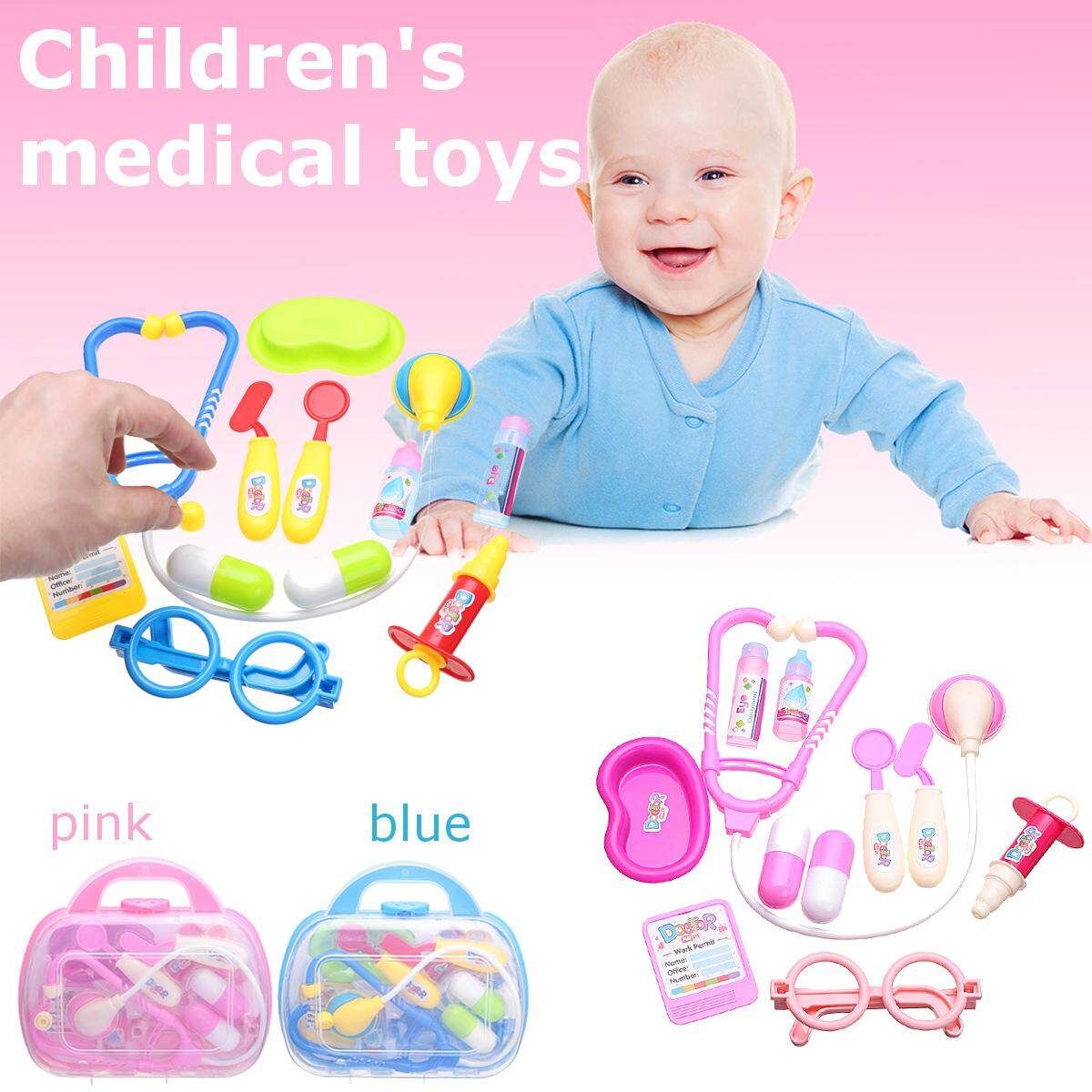 11 PCS Pretend Kids Doctor Nurse Case Role Play Set Gift Educational Toy Blue