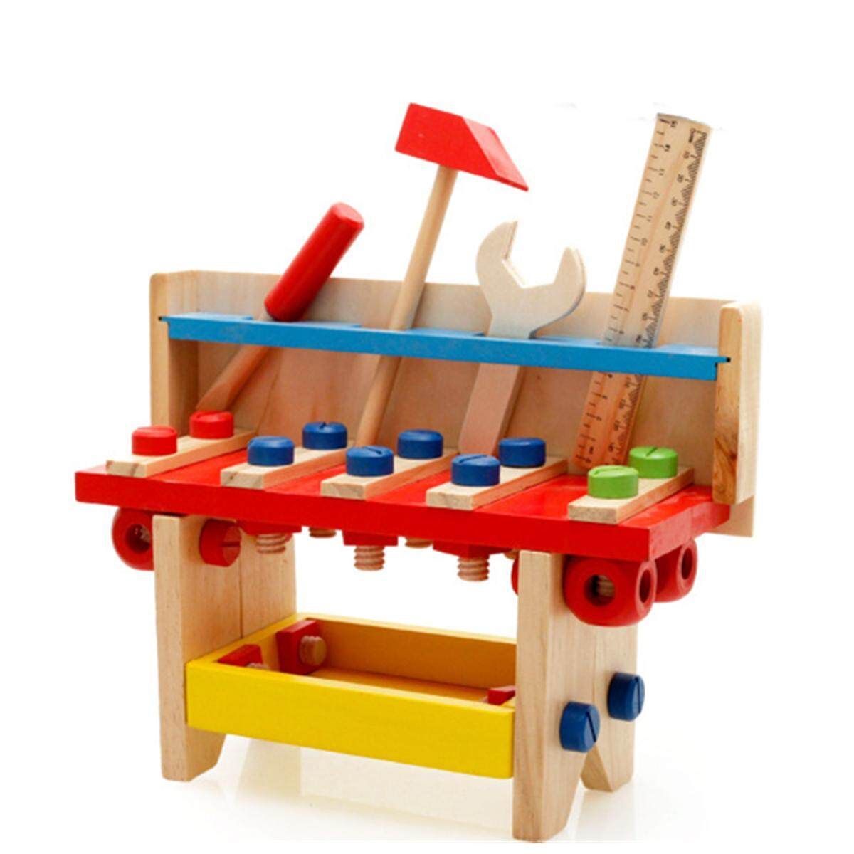 Kid Children Wooden Work Bench Tool Set Play Toy Wrench Screwdriver Scale Hammer