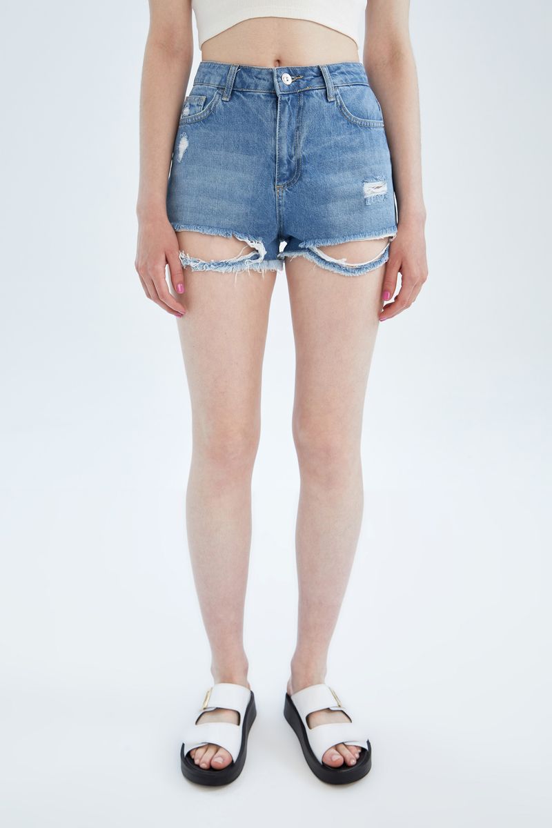Woman Hot Short Denim Short-Blue