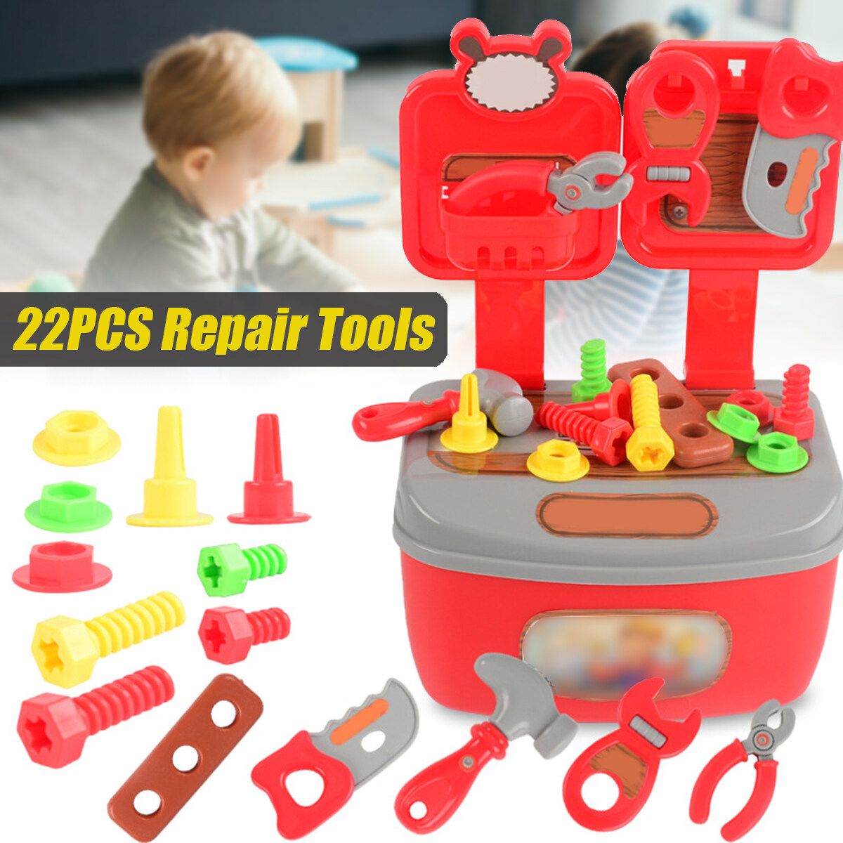 22pcs Children's Simulation Play House Toy Toolbox Maintenance Repair Tool Kit Set Kid
