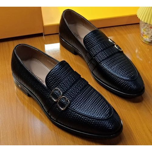 Business Soft-soled Plaid Leather Shoes-P8822 Black