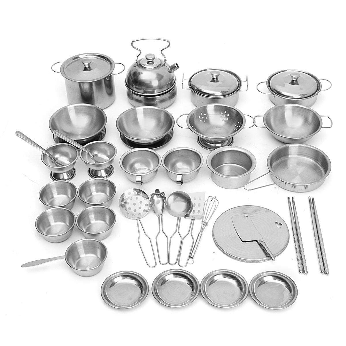 40pcs Stainless Steel Kitchen Cooker Set Toys Child Kids Role Play Game Tools