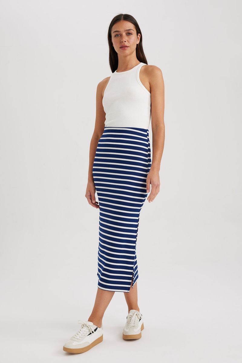 Woman Casual Tube Knitted Skirt - Navy