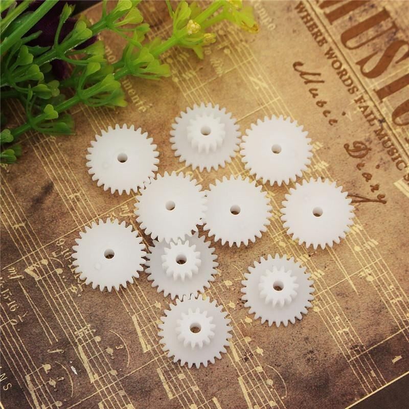 10pcs White Gear 2mm Plastic Accessories Of DIY Model Toy Motor Shaft Gear Large Teeth 28 Small Teeth 14