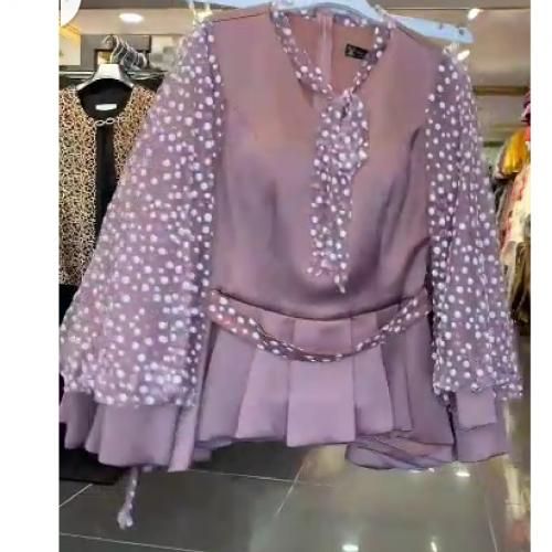 Turkey Dotted Transparent Sleeves Skirt Suit - ONION