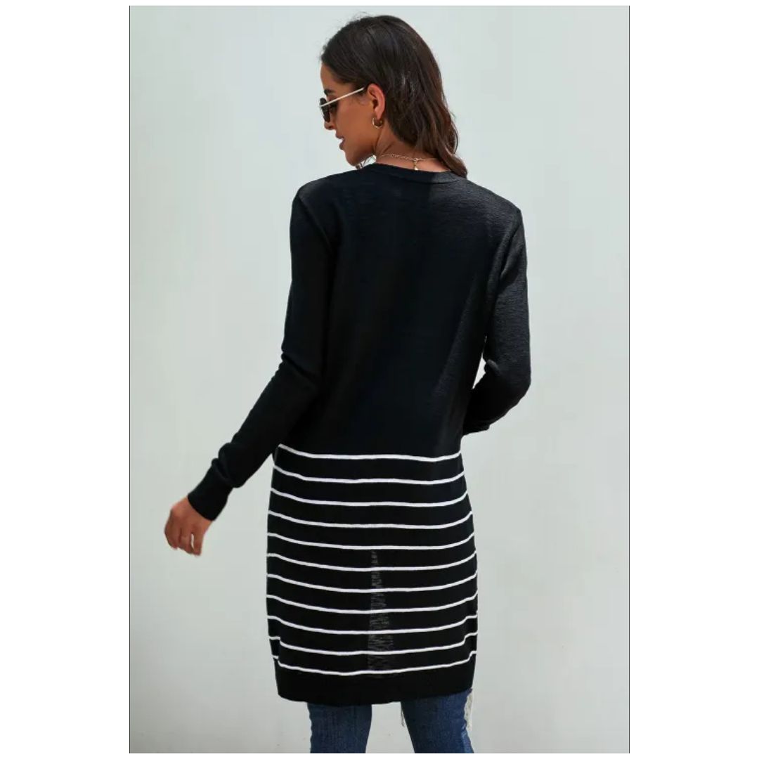 Mfed Black Open Front Long Sleeve Striped Cardigan