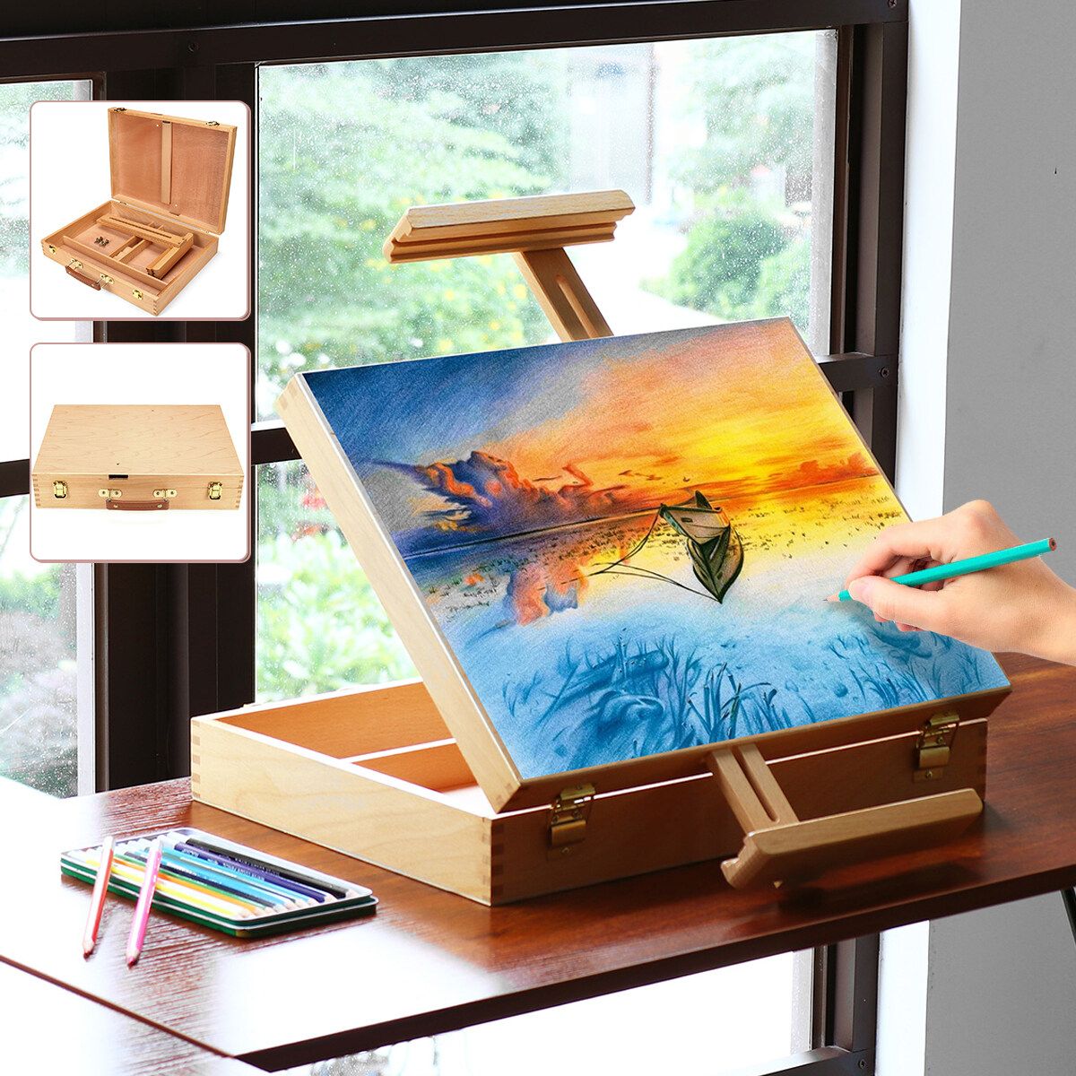 38x28x7.5cm Folding Wood Easel Portable Drawing Board Art Craft Display Stand Table Adjustable Board
