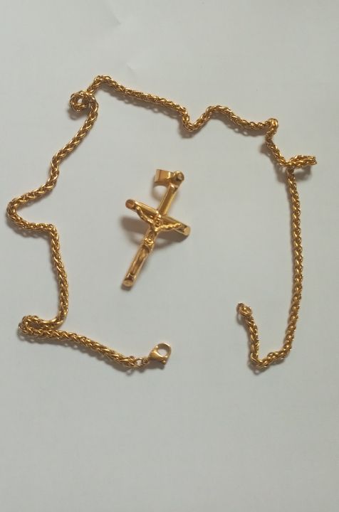 Mens Necklace Jesus Stainless Steel Cross Gold Chain