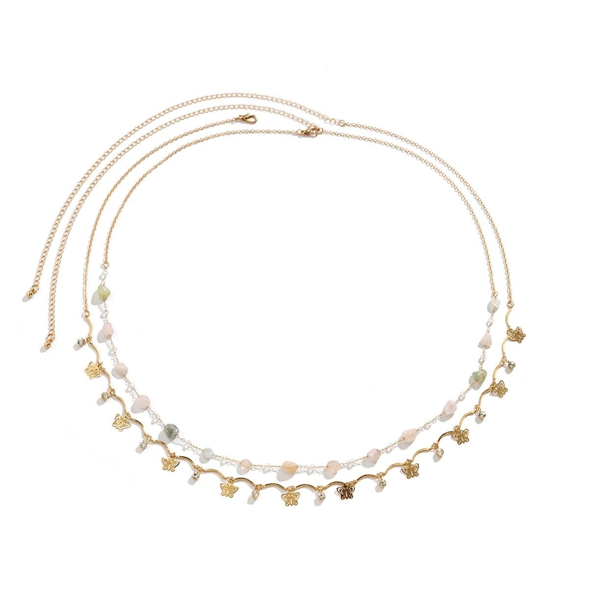 2Pcs Double Waist Chain Body Accessories Beaded Golden