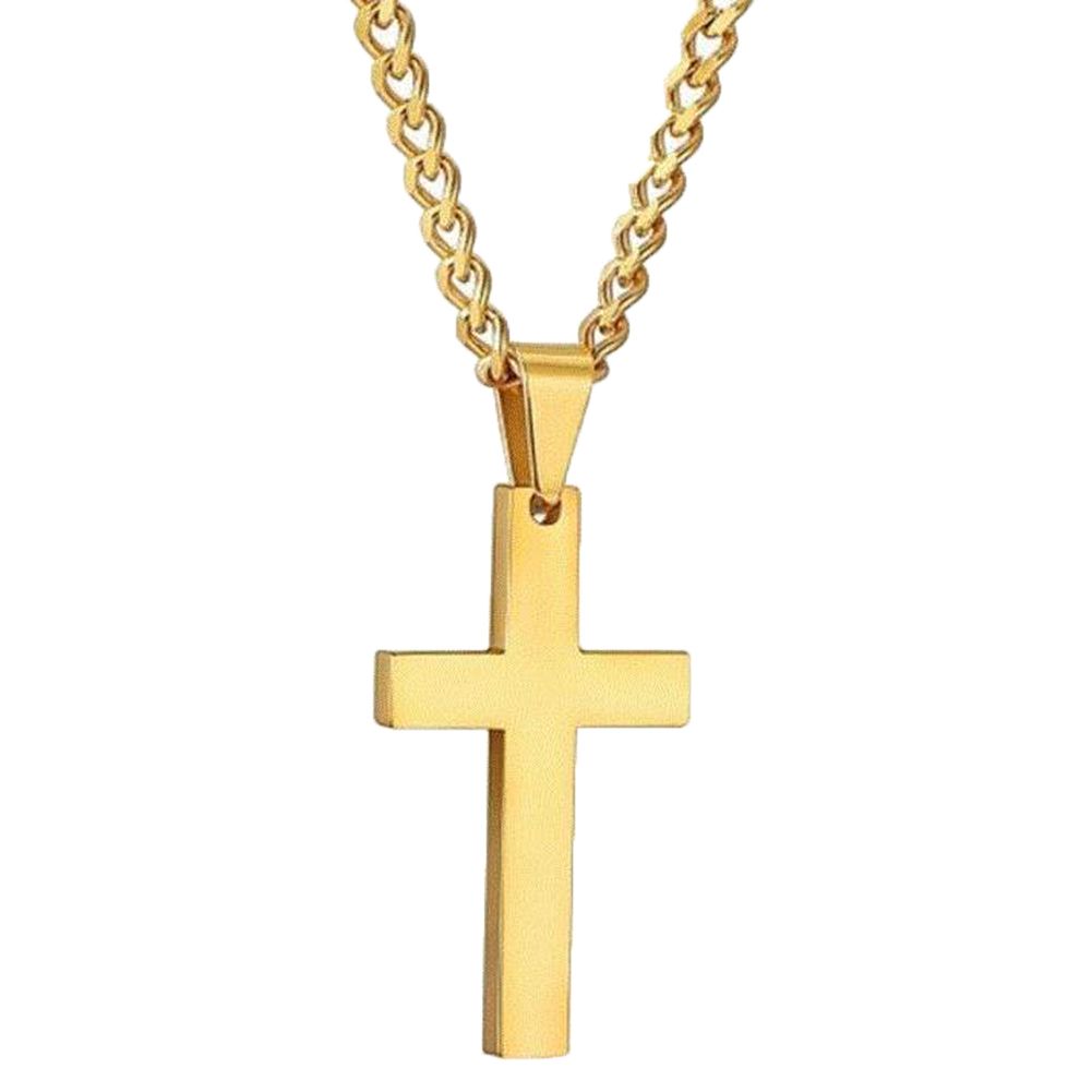 Men Simple Cross Pendant Alloy Necklace Chain-Golden
