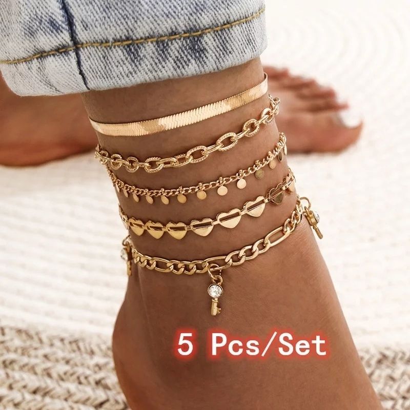 A Set OF 5 Anklet Bracelet Leg Chain Jewelry