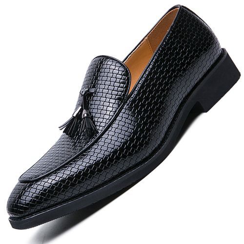 Men's Italian Loafer Oxford Bright Plaid Fringed Leather Corporate Shoes Black