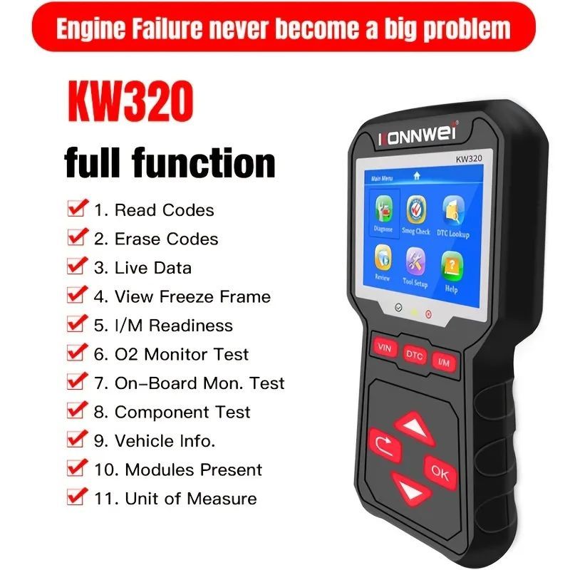 KW320 CAN OBD2 EOBD Car Scanner Car OBD II Diagnostic Tool Scanner Code Reader & Eraser