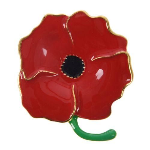Red Poppy Flower Diamond Crystal Broach Banquet Badge