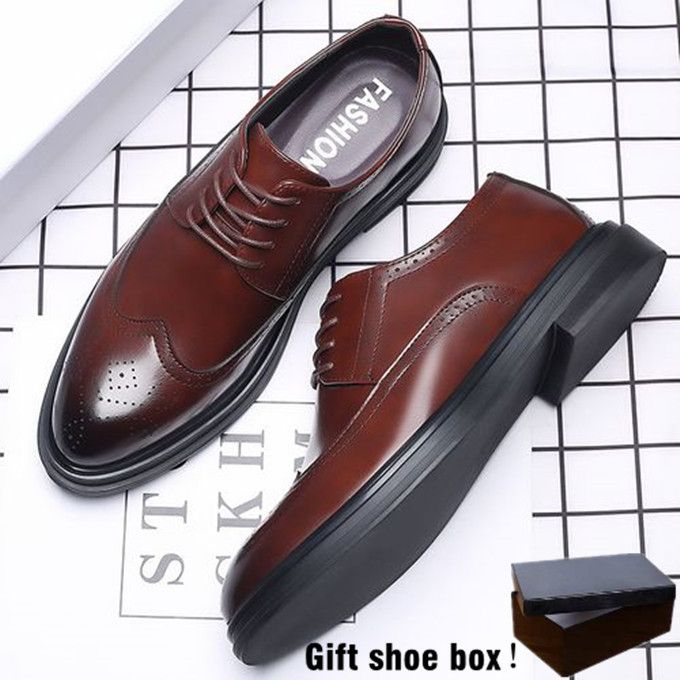Men's Business Formal Shoes HandMade Brogue Shoes - Brown