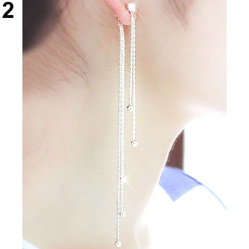 Women's Rhinestone Alloy Long Tassels Drop Dangle Cocktail Party Linear Earrings-Silver