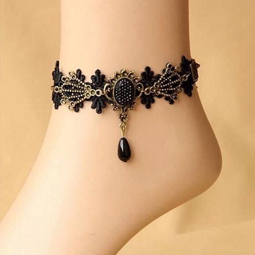 Vintage Gothic Lace Flower Ankle Bracelet Foot Chain Sandal-