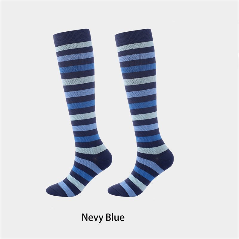 (Nevy Blue)Men's Compression Socks High Elasticity Nylon Knee-Length Leisure Sports Socks Outd SMA