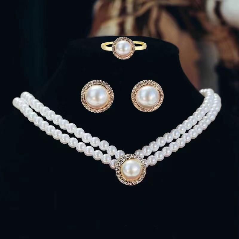Perfect Wedding Style Pearl Clavicle Chain   Earrings   Ring