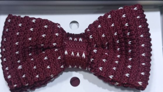 Executive Knitted Polka Dot Bow Tie- Burgundy