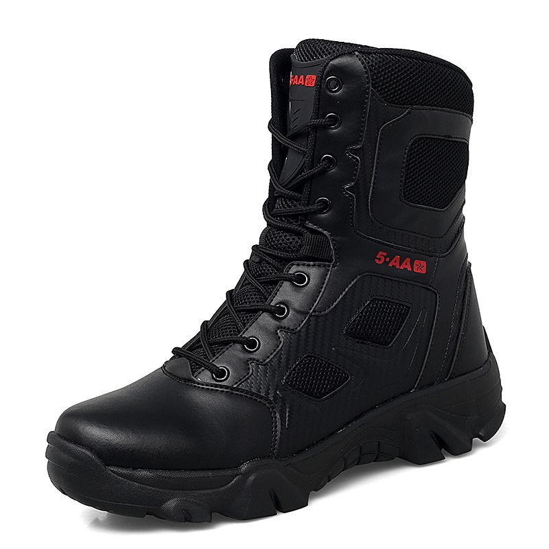Men's Large Size High-top Field Training Hiking Boots-Black