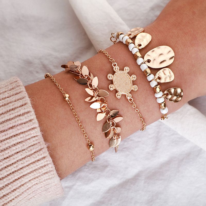 4pcs/Set Boho Turtle Leaf Charm Bracelet Women's Pendant Bracelet