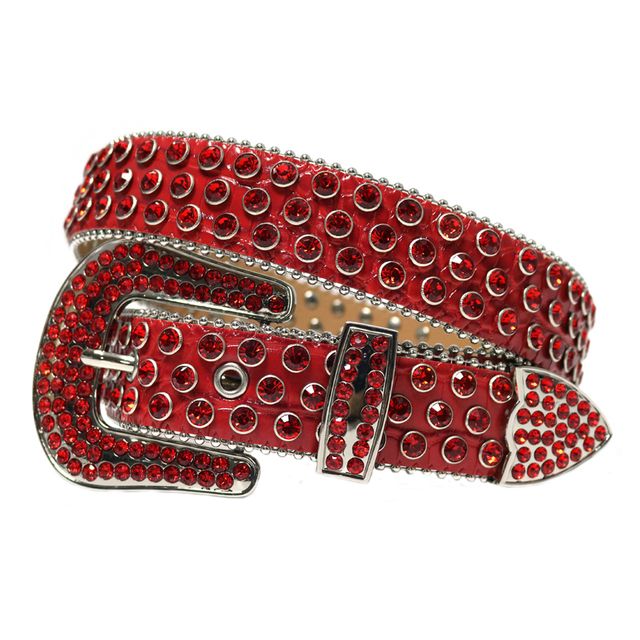 Fashion Strap Diamond Belt Western Crystal Studded Belt Cowgirl Cowboy Rhinestone Belt For Women Men Jean Cinto De Strass(#All Red)